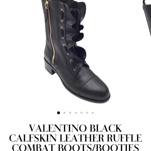 Valentino Black Calfskin Leather Ruffle Combat Boot Sz.38 - Picture 5 of 11